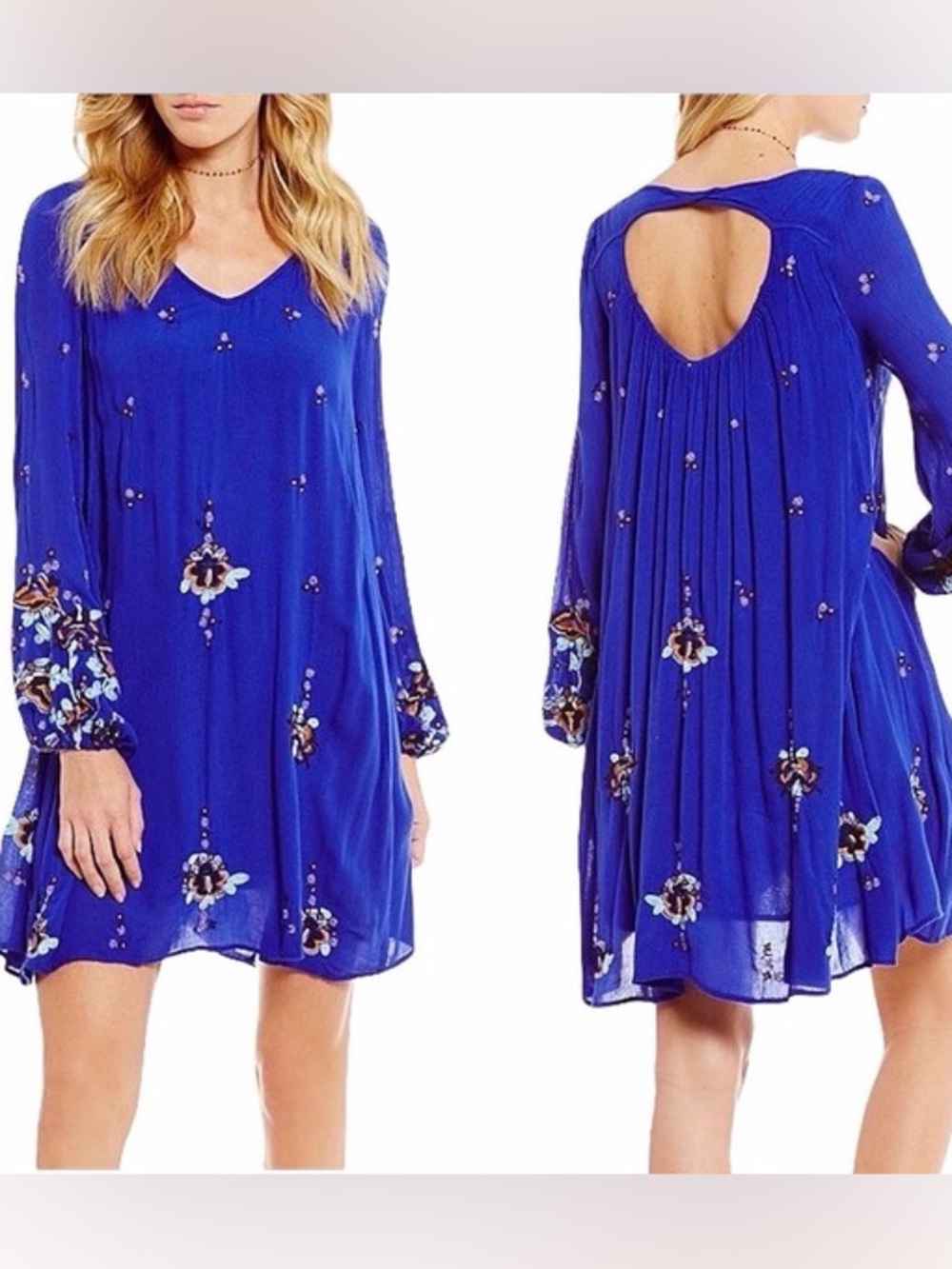 Free People Royal Blue Embroidered Dress